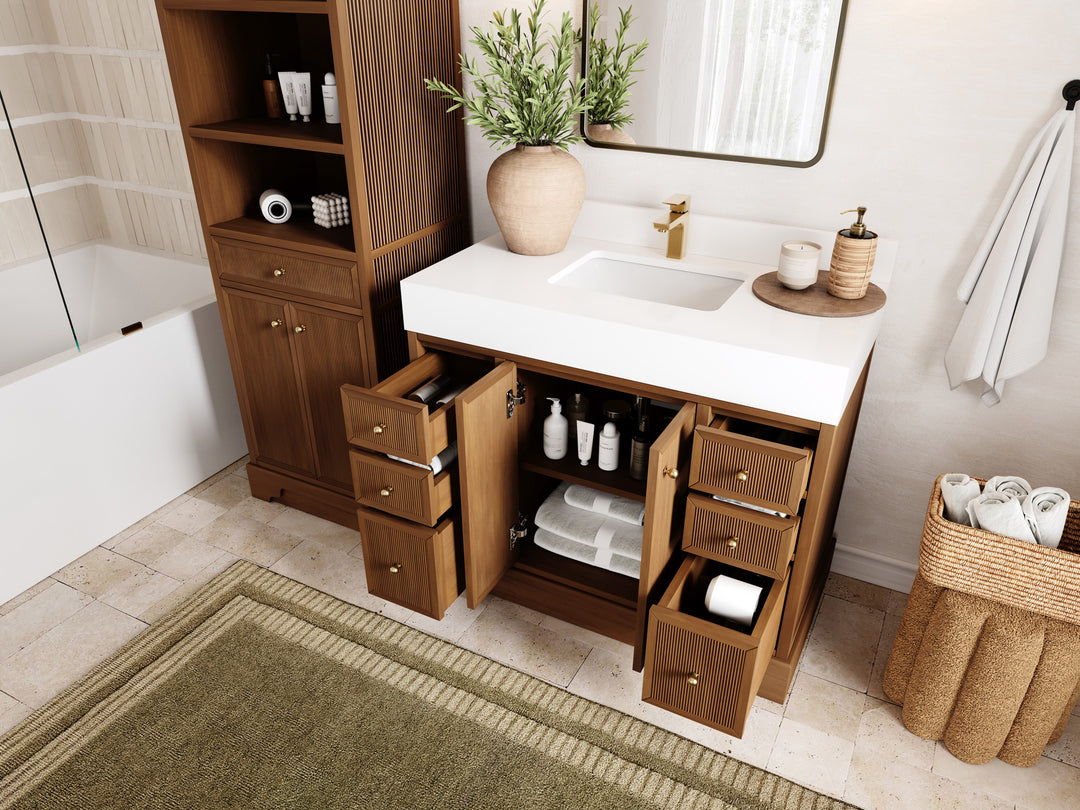 Manhattan Teak Wood 42 in. W x 22 in. D Single Sink Bathroom Vanity