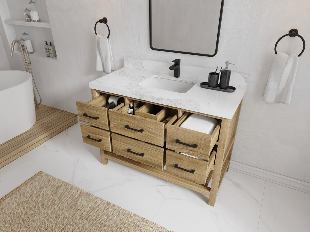 Parker Teak Wood 48 in. W x 22 in. D Single Sink Bathroom Vanity