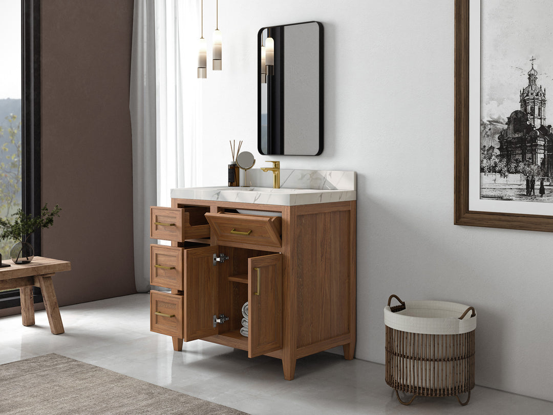 Santa Monica Teak Wood 36 in. W x 22 in. D Center Sink Bathroom Vanity