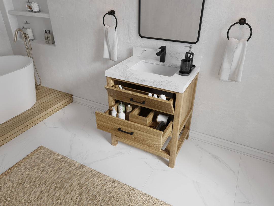 Parker Teak Wood 30 in. W x 22 in. D Single Sink Bathroom Vanity