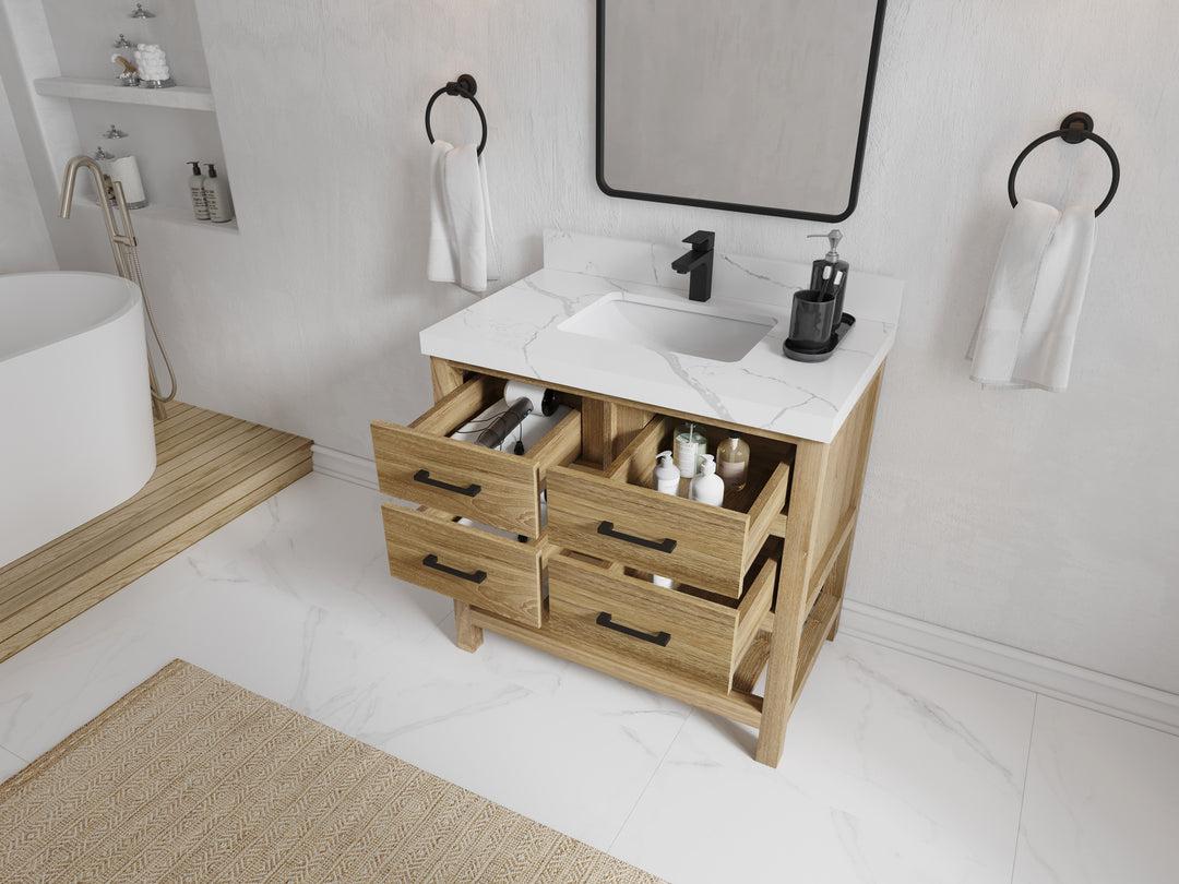Parker Teak Wood 36 in. W x 22 in. D Center Sink Bathroom Vanity