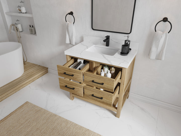 Parker Teak Wood 36 in. W x 22 in. D Center Sink Bathroom Vanity - photo 3
