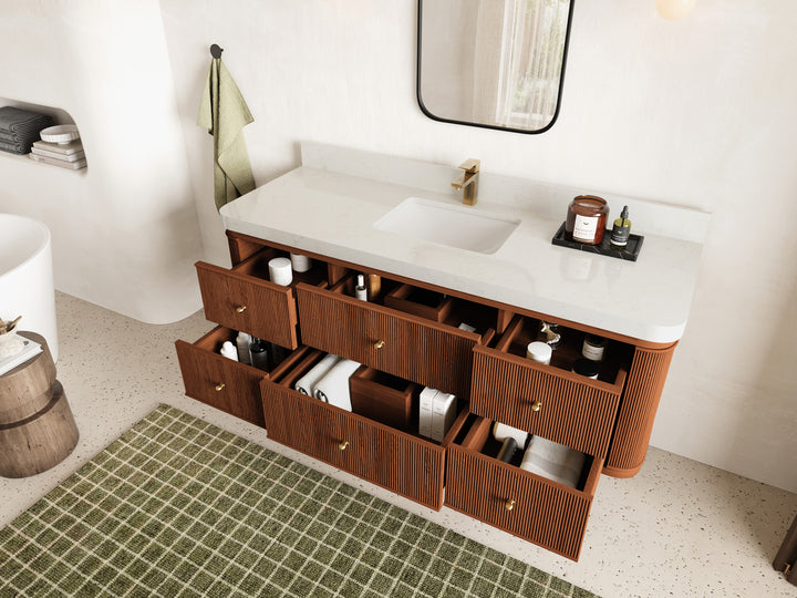 Hampton Floating Teak 60 in. W x 22 in. D Single Sink Bathroom Vanity (Dark Natural) - photo 3