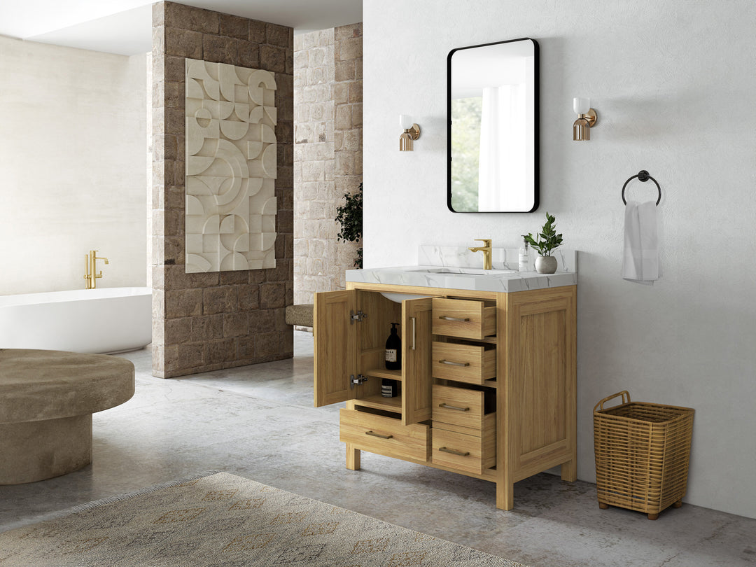 Malibu Teak Wood 36 in. W x 22 in. D Center Sink Bathroom Vanity