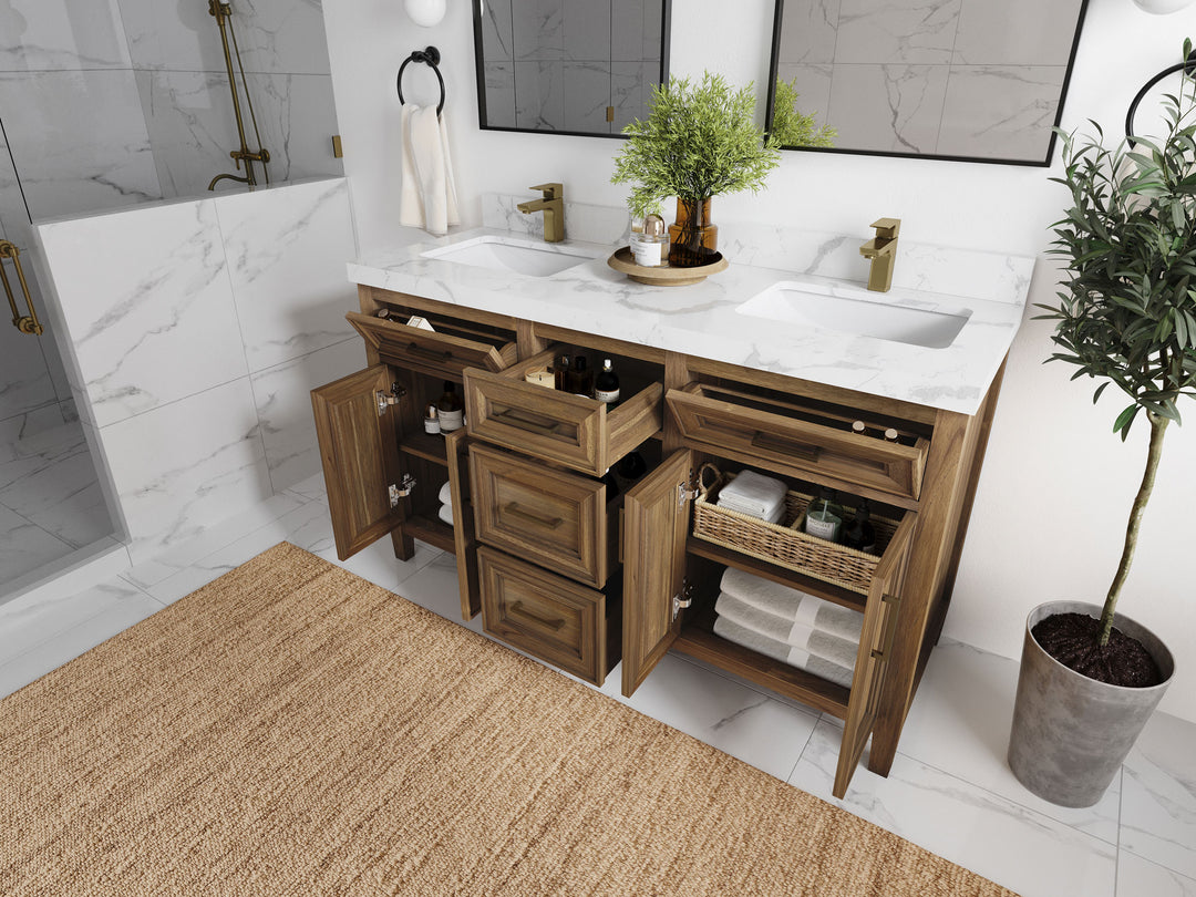 Santa Monica Teak Wood 60 in. W x 22 in. D Double Sink Bathroom Vanity