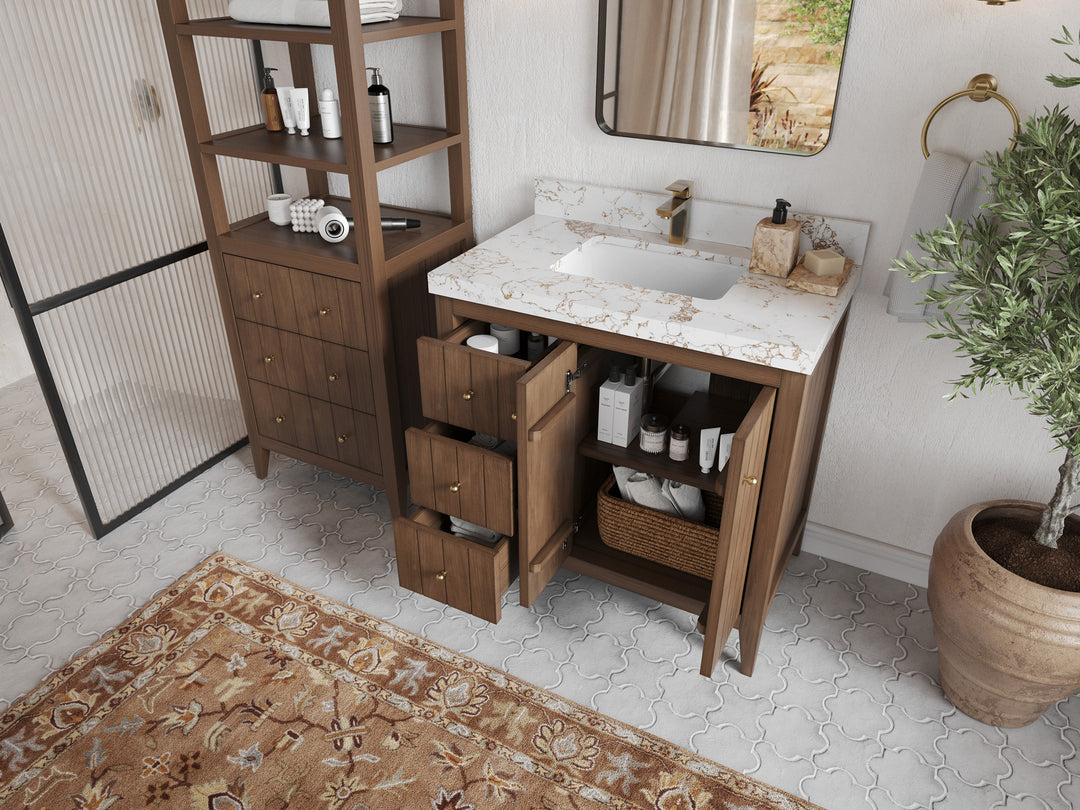 Atlanta Teak Wood 36 in. W x 22 in. D Center Sink Bathroom Vanity