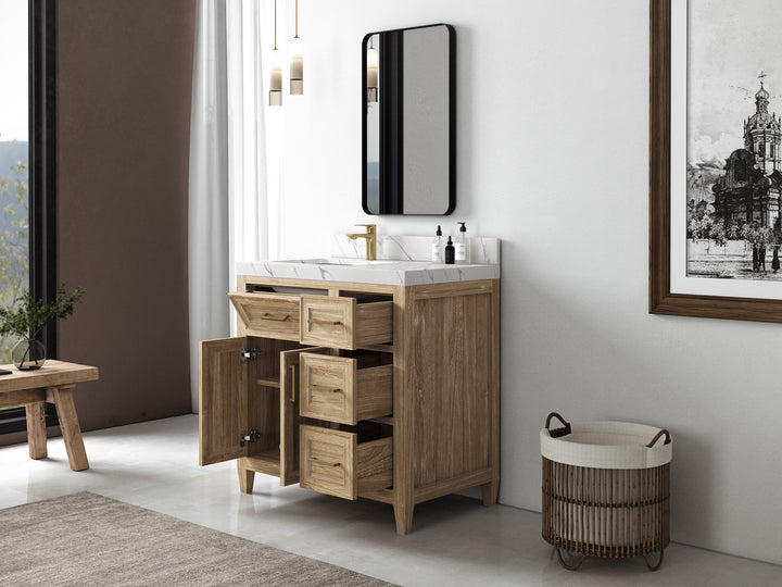Santa Monica Teak Wood 36 in. W x 22 in. D Left Offset Sink Bathroom Vanity - photo 3