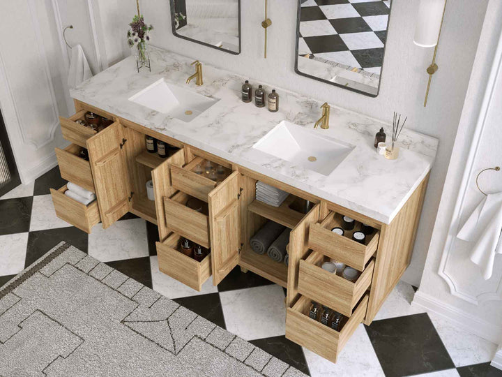 Madison Teak Wood 80 in. W x 22 in. D Double Sink Bathroom Vanity - photo 3