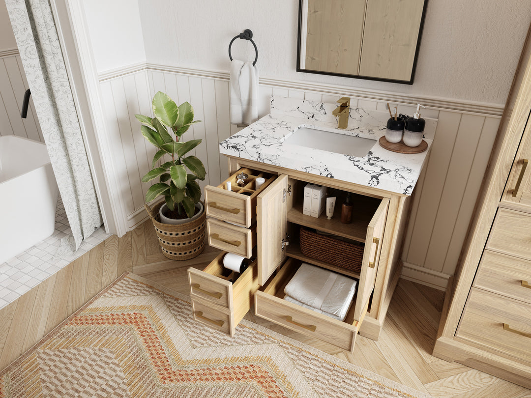 Charlotte White Oak 36" W x 22" D Center Sink Vanity for Sophisticated Bathrooms