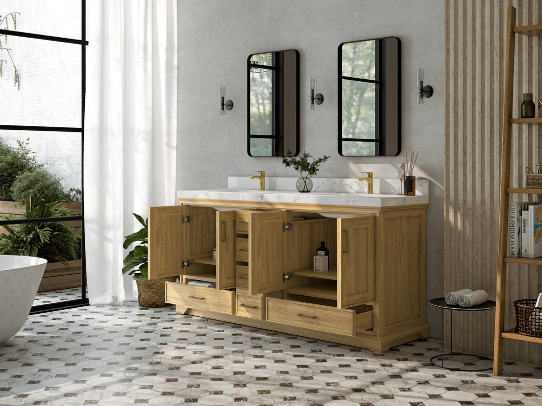 Charlotte 72 in. W x 22 in. D Double Sink Bathroom Teak Wood Vanity