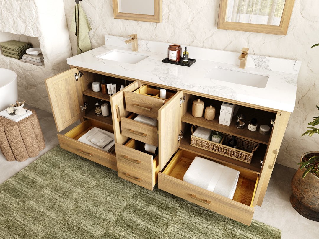 Malibu White Oak 72 in. W x 22 in. D Double Sink Bathroom Vanity
