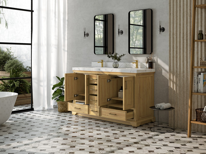 Charlotte 60 in. W x 22 in. D Double Sink Bathroom Teak Wood Vanity - photo 3