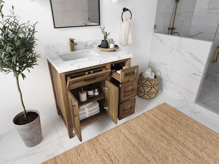 Santa Monica Teak Wood 36 in. W x 22 in. D Left Offset Sink Bathroom Vanity - photo 3
