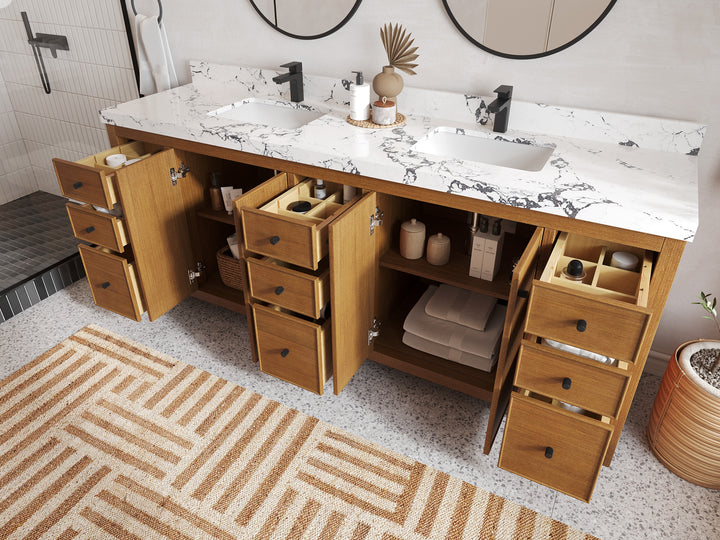 Chicago Veneer Teak 84 in. W x 22 in. D Double Sink Bathroom Vanity - photo 3