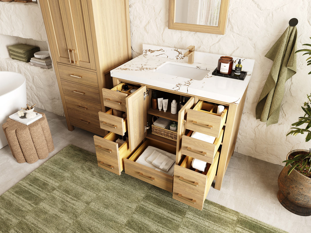 Malibu White Oak 42 in. W x 22 in. D Single Sink Bathroom Vanity