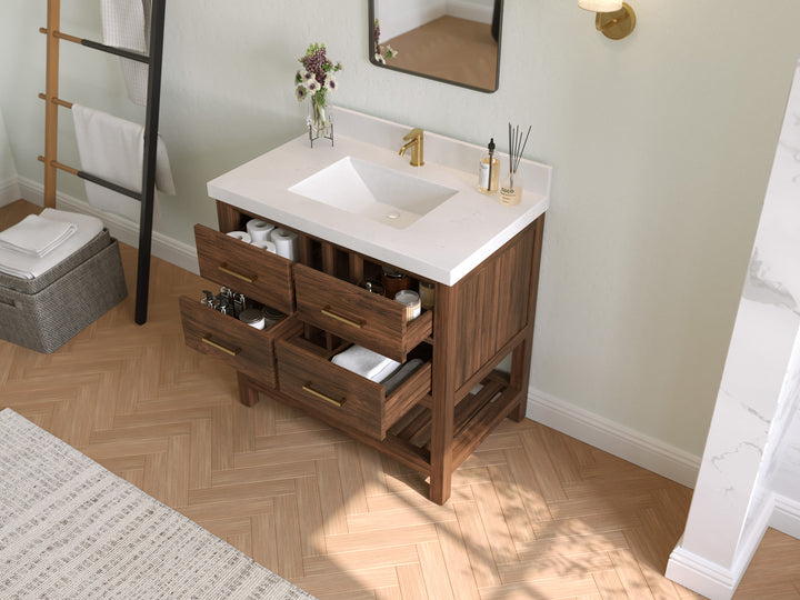 Parker Teak Wood 36 in. W x 22 in. D Center Sink Bathroom Vanity - photo 3