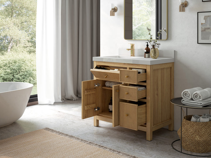 Sonoma Teak Wood 36 in. W x 22 in. D Left Offset Sink Bathroom Vanity - photo 2