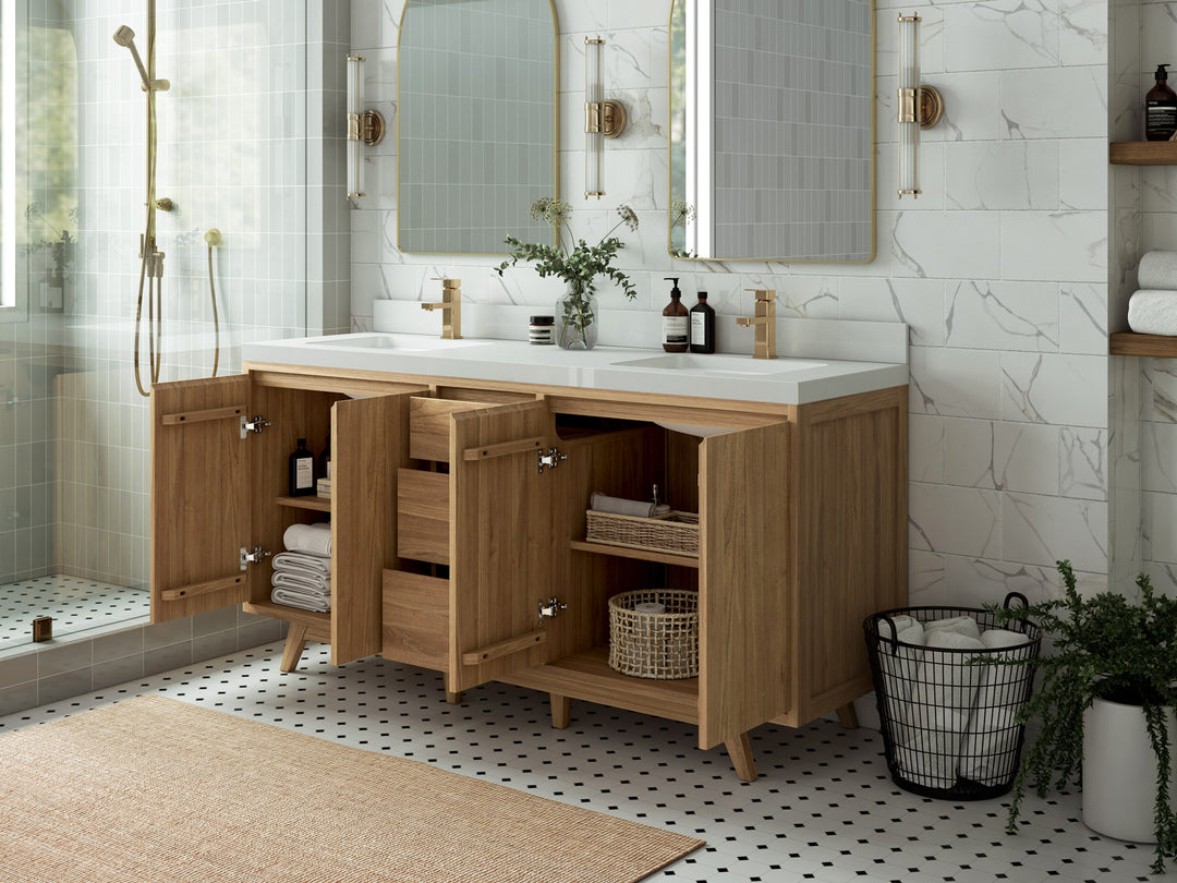 Madison Teak Wood 72 in. W x 22 in. D Double Sink Bathroom Vanity