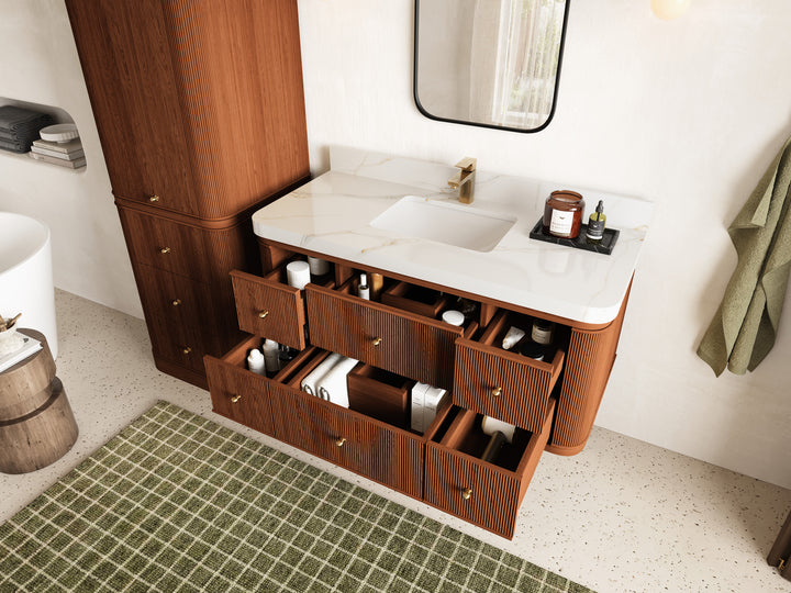 Hampton Floating Teak 48 in. W x 22 in. D Single Sink Bathroom Vanity (Dark Natural) - photo 3