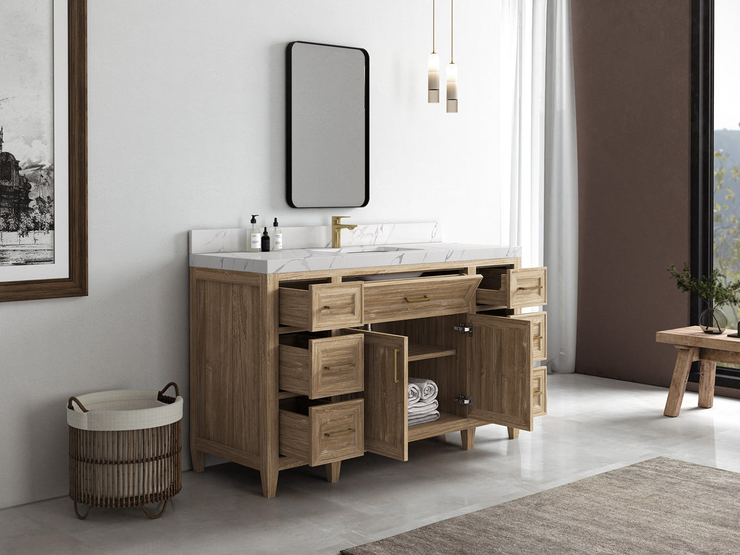 Santa Monica Teak Wood 60 in. W x 22 in. D Single Sink Bathroom Vanity