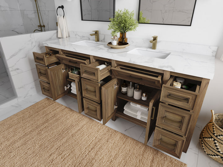 Santa Monica Teak Wood 84 in. W x 22 in. D Double Sink Bathroom Vanity - photo 3