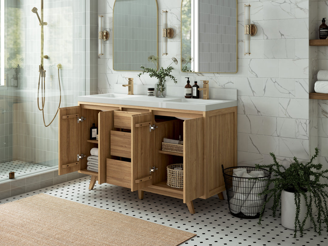 Madison Teak Wood 60 in. W x 22 in. D Double Sink Bathroom Vanity
