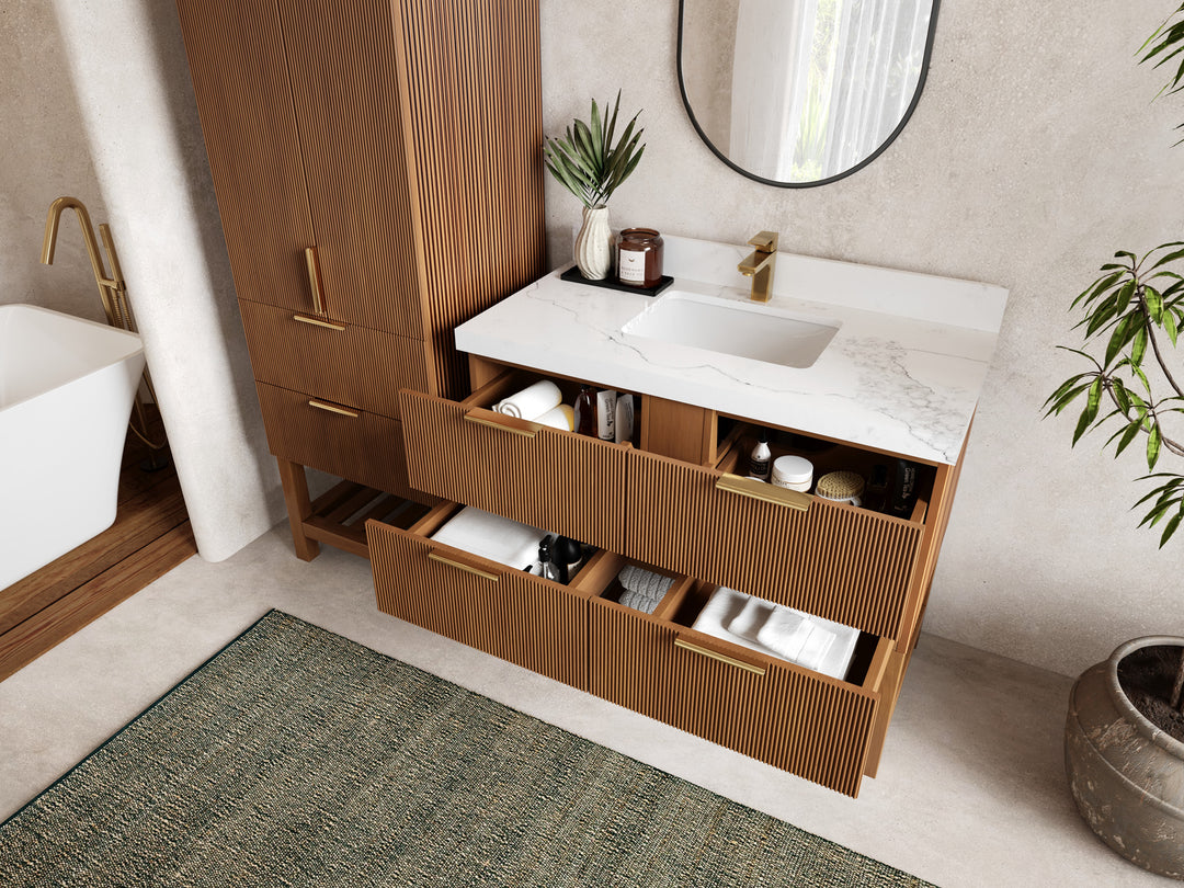 Catalina Teak 42 in W x 22 in D Free Standing Reeded Single Sink Bathroom Vanity