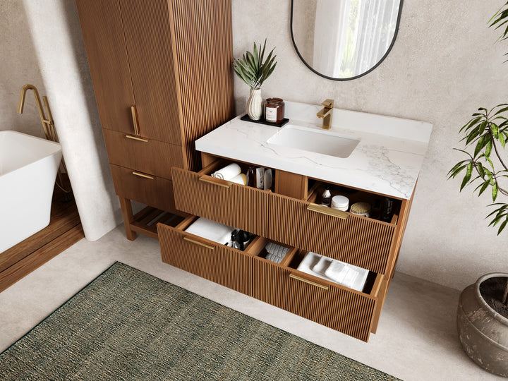 Catalina Teak 42 in W x 22 in D Free Standing Reeded Single Sink Bathroom Vanity - photo 3