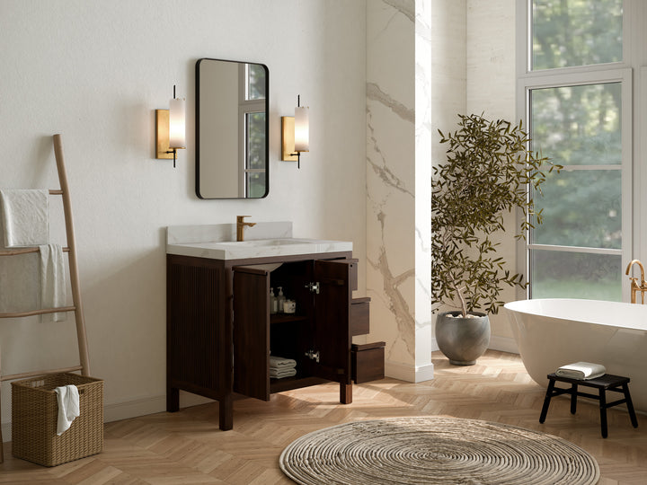 Elizabeth Teak Wood 36 in. W x 22 in. D Center Sink Bathroom Vanity - photo 3
