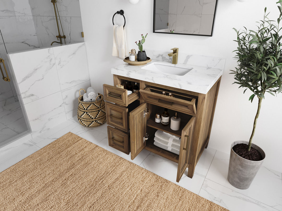 Santa Monica Teak Wood 36 in. W x 22 in. D Center Sink Bathroom Vanity