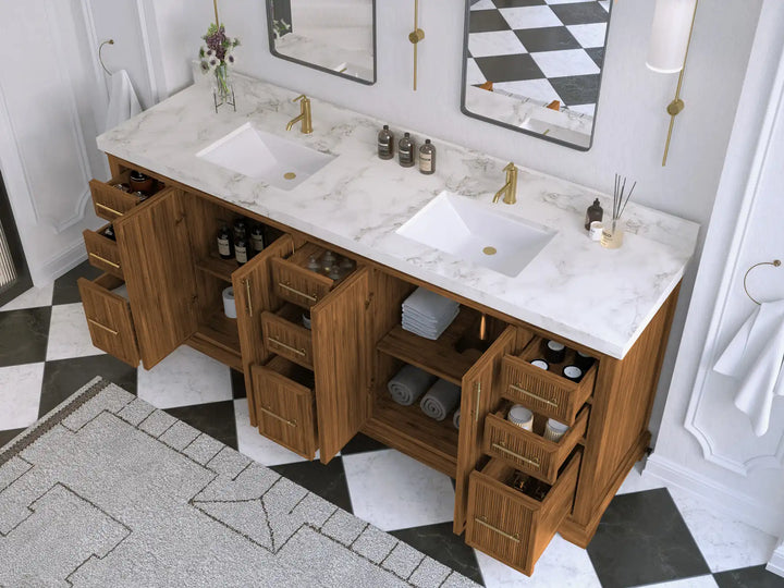 Alys Teak Wood 84 in. W x 22 in. D Double Sink Bathroom Vanity - photo 3