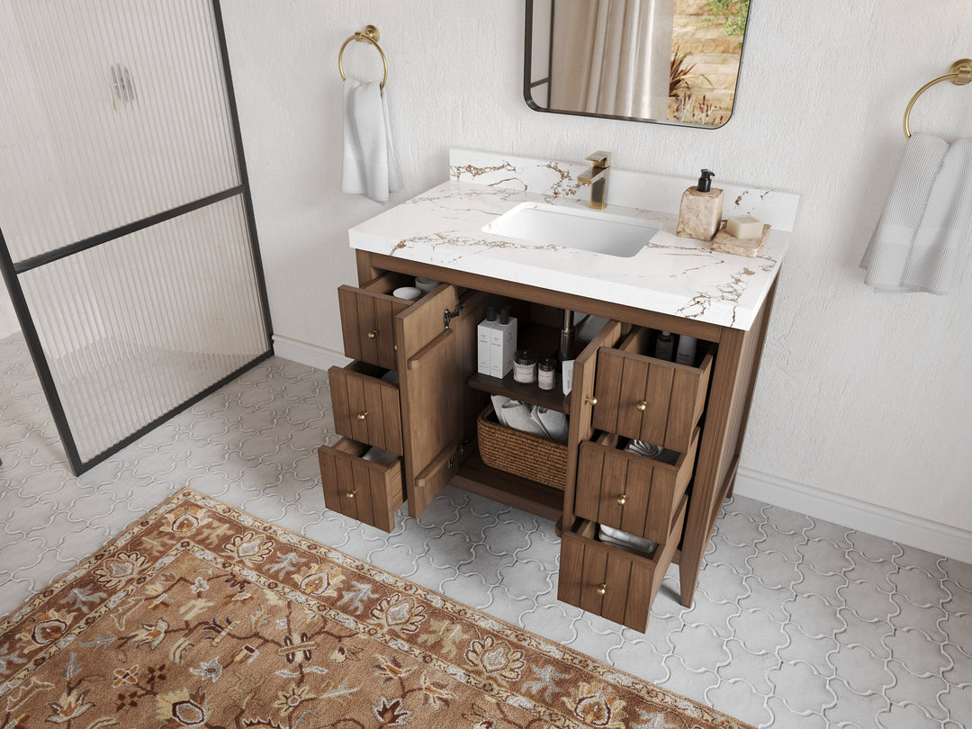 Atlanta Teak Wood 42 in. W x 22 in. D Single Sink Bathroom Vanity