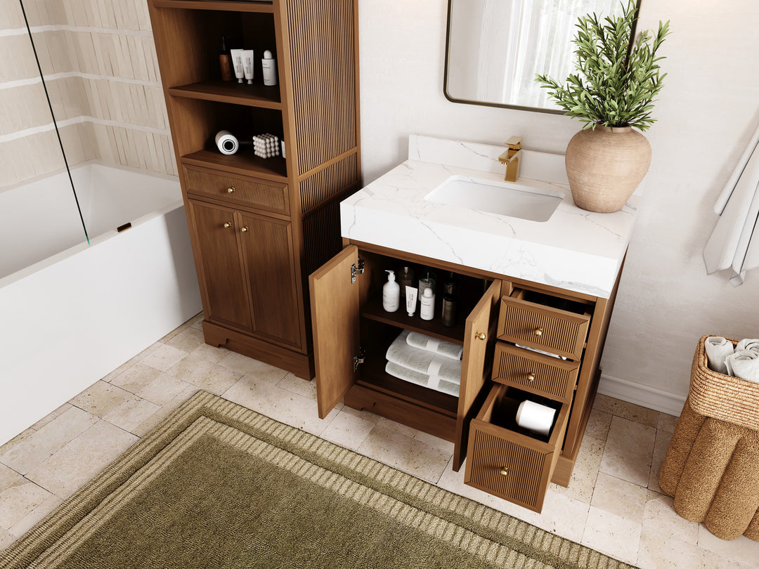 Manhattan Teak Wood 36 in. W x 22 in. D Center Sink Bathroom Vanity