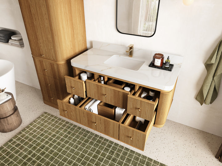 Hampton Floating Teak 48 in. W x 22 in. D Single Sink Bathroom Vanity (Light Natural) - photo 3