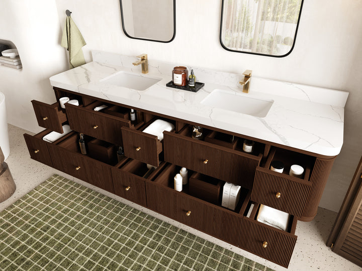 Hampton Floating Teak 84 in. W x 22 in. D Double Sink Bathroom Vanity (Dark Walnut) - photo 3