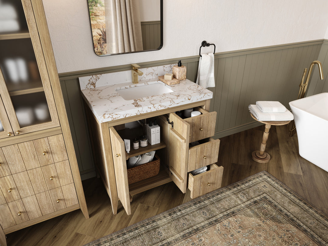 Atlanta Teak Wood 36 in. W x 22 in. D Center Sink Bathroom Vanity