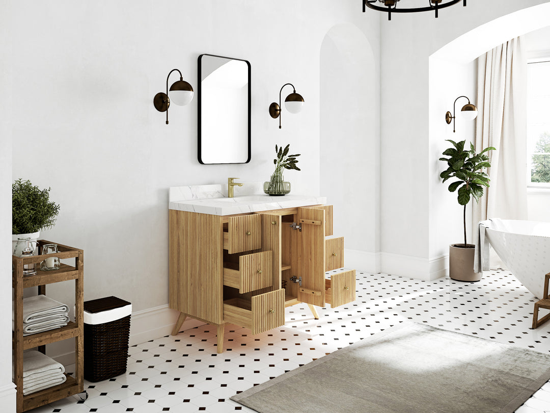 Pasadena Teak Wood 42 in. W x 22 in. D Single Sink Bathroom Vanity