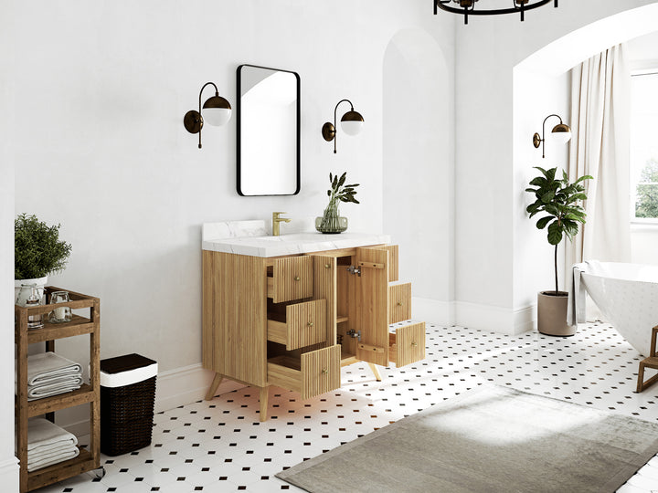 Pasadena Teak Wood 42 in. W x 22 in. D Single Sink Bathroom Vanity - photo 3