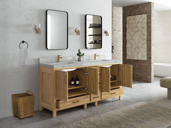 Malibu Teak Wood 72 in. W x 22 in. D Double Sink Bathroom Vanity - photo 3