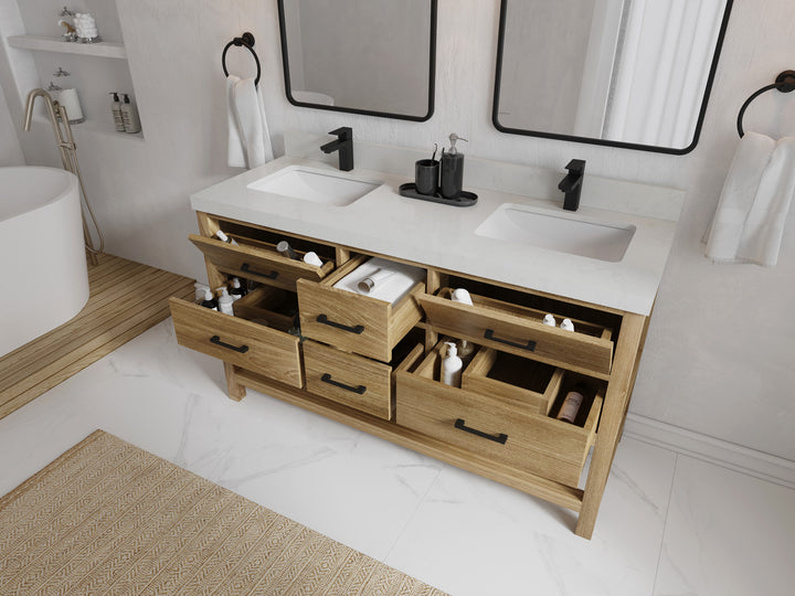 Parker Teak Wood 60 in. W x 22 in. D Double Sink Bathroom Vanity - photo 3