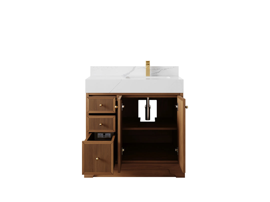 Manhattan Teak Wood 36 in. W x 22 in. D Right Offset Sink Bathroom Vanity