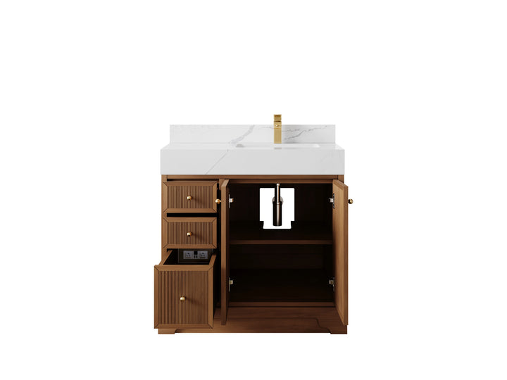Manhattan Teak Wood 36 in. W x 22 in. D Right Offset Sink Bathroom Vanity - photo 2