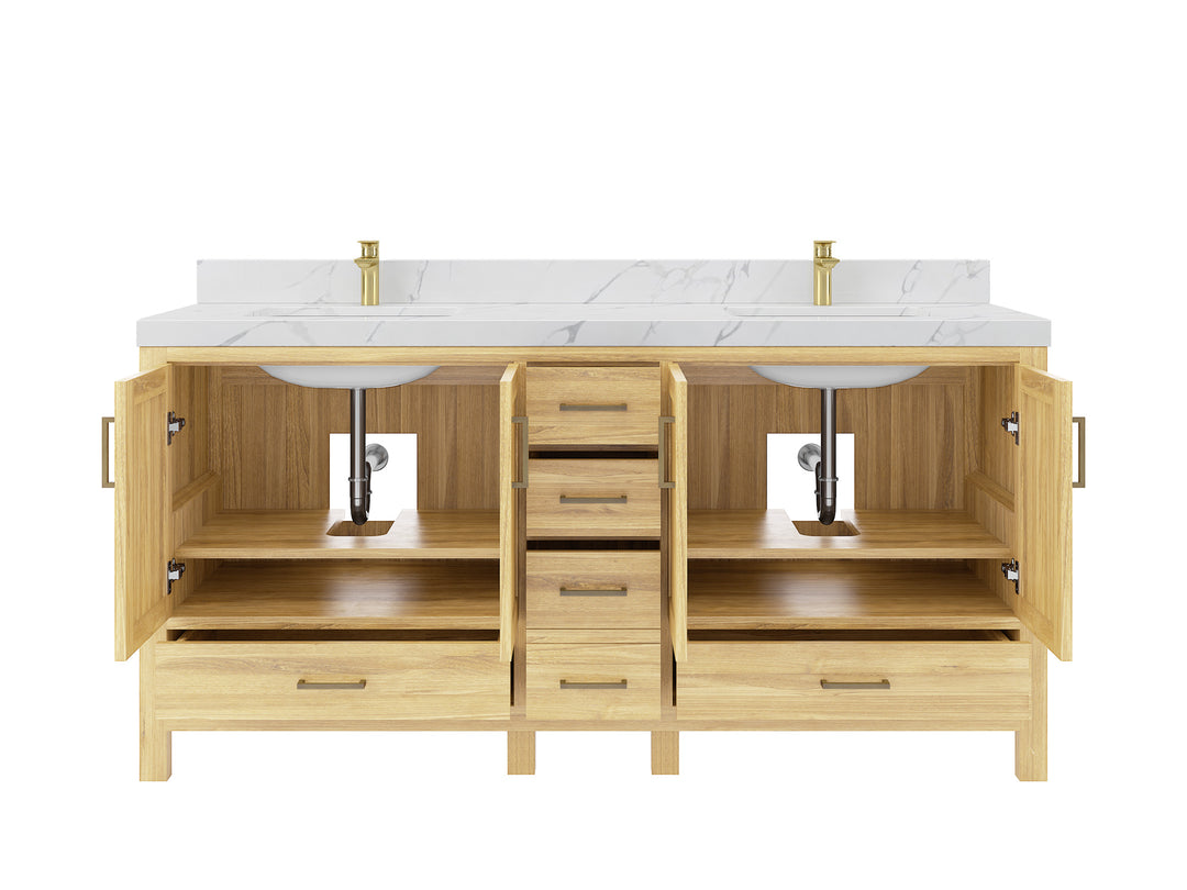 Malibu Teak Wood 72 in. W x 22 in. D Double Sink Bathroom Vanity