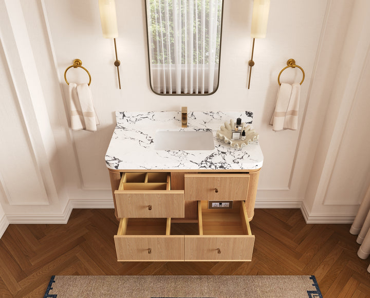 Hampton Floating White Oak 42 in. W x 22 in. D Single Sink Bathroom Vanity - photo 5