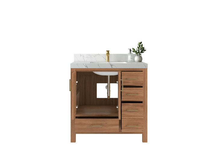 Malibu Teak Wood 36 in. W x 22 in. D Center Sink Bathroom Vanity - photo 5