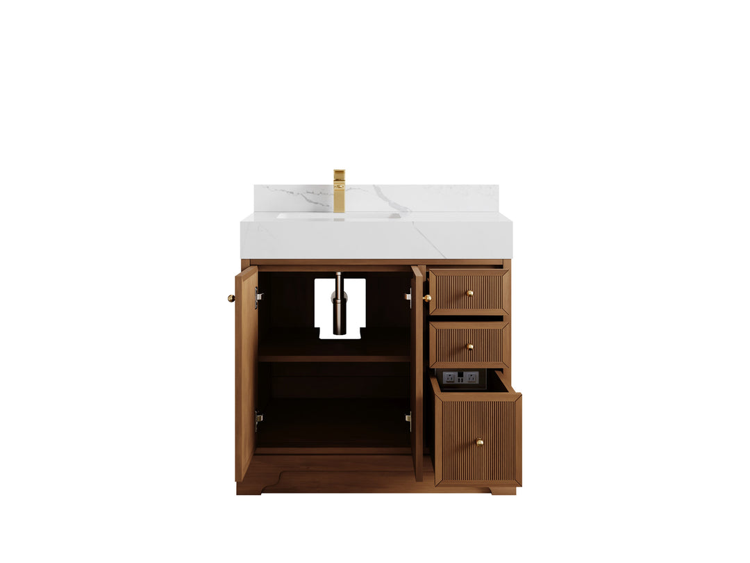 Manhattan Teak Wood 36 in. W x 22 in. D Left Offset Sink Bathroom Vanity