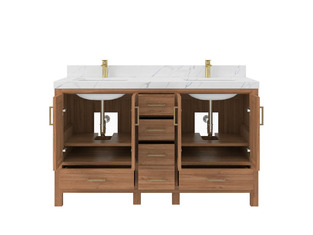 Malibu Teak Wood 60 in. W x 22 in. D Double Sink Bathroom Vanity