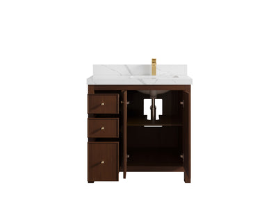 Chicago Teak 36 in. W x 22 in. D Right Offset Sink Bathroom Vanity