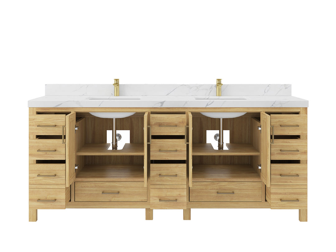 Malibu Teak Wood 84 in. W x 22 in. D Double Sink Bathroom Vanity