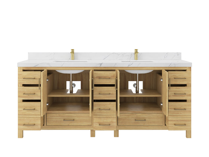 Malibu Teak Wood 84 in. W x 22 in. D Double Sink Bathroom Vanity - photo 6